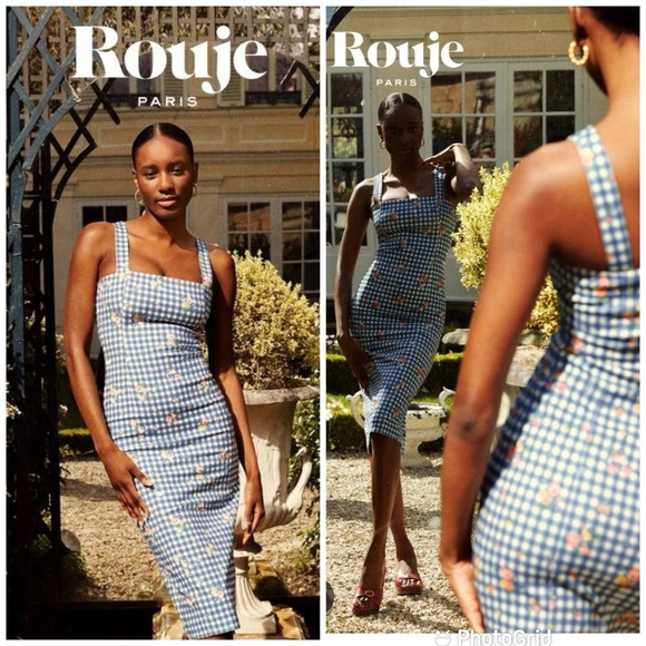 Rouje Dresses & Skirts - Rouje Anael Blue Checkered Floral Dress
